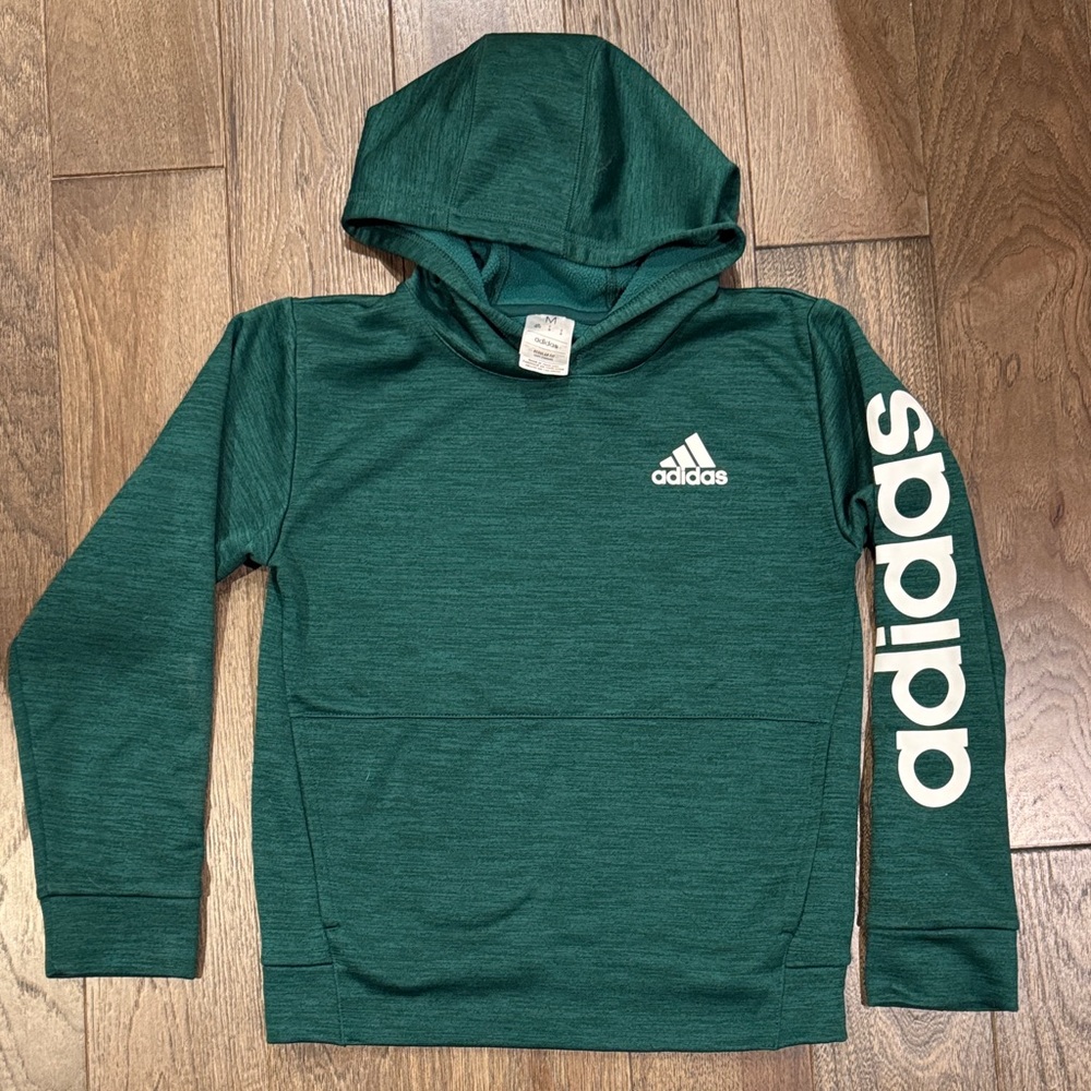 Adidas Kids Green Hoodie with White Logo